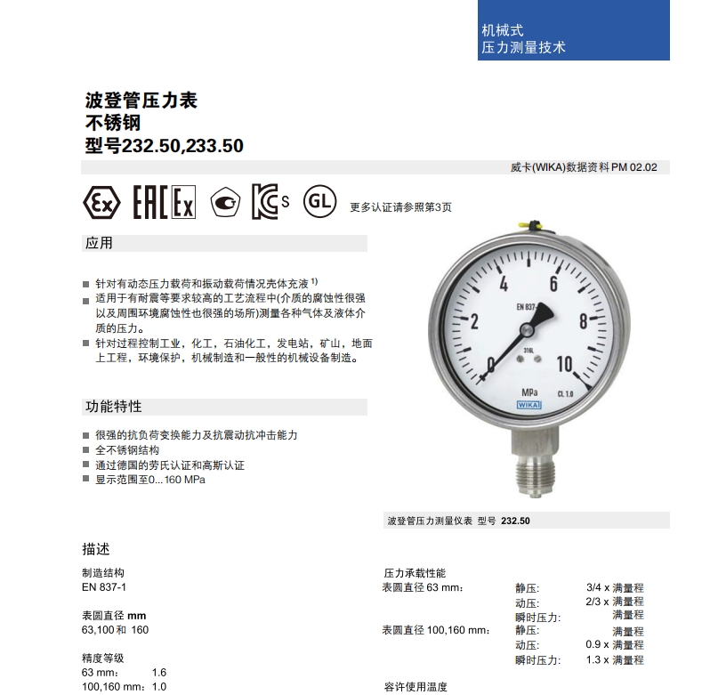 WIKA常用機械壓力表(圖1)